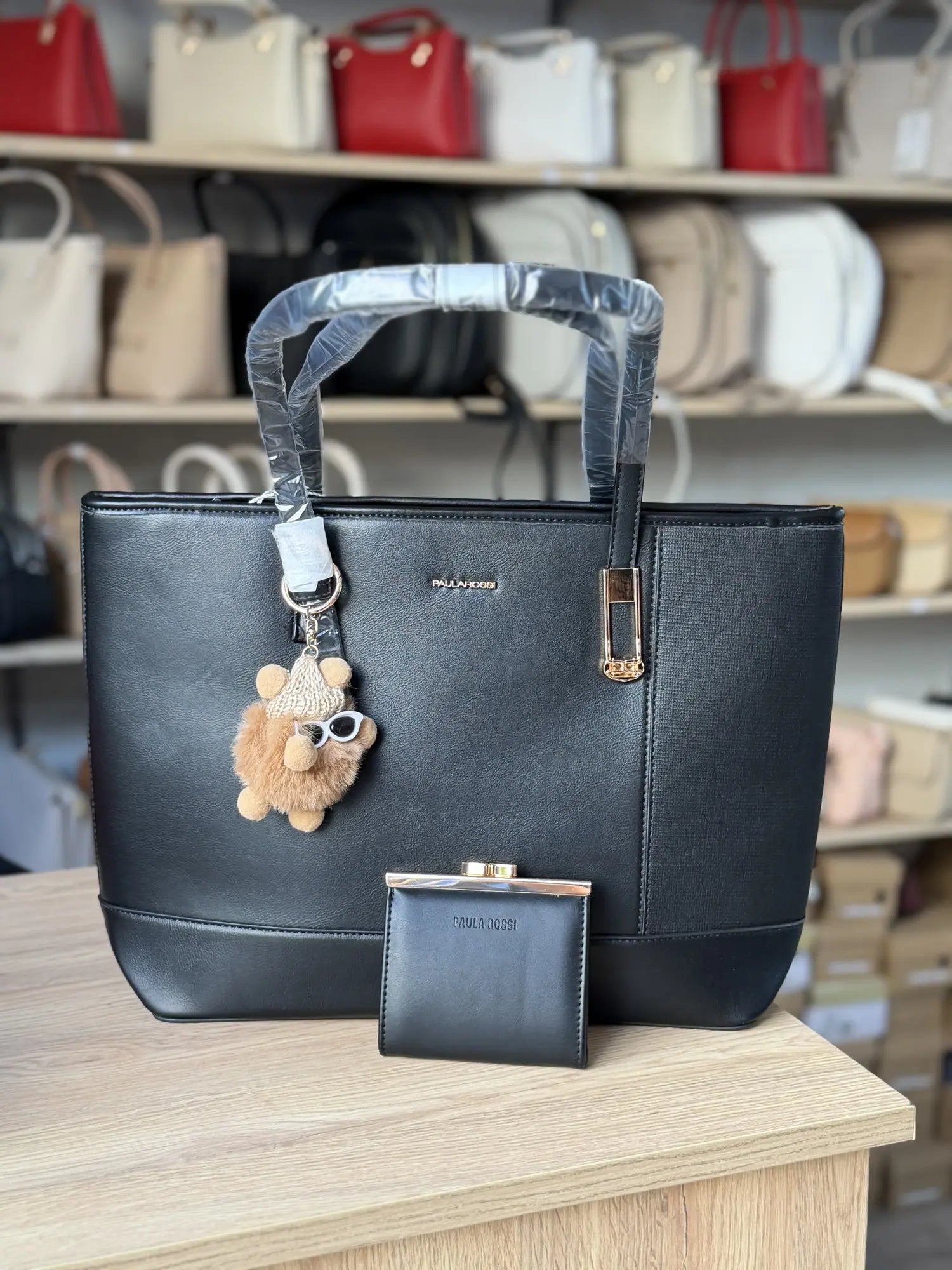 Cabas bicolore effet raphia avec porte-monnaie - Noir