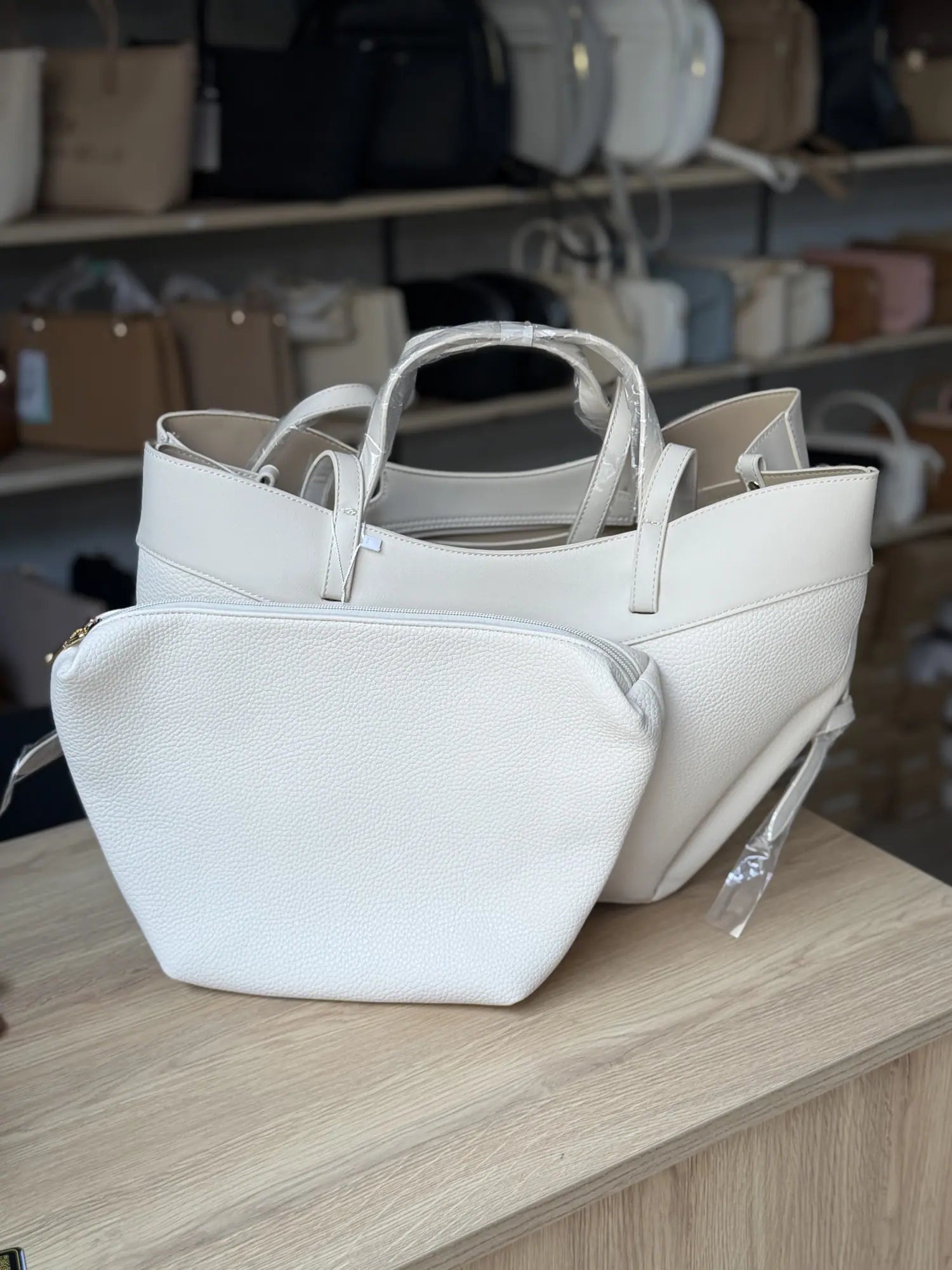 Cabas souple avec pochette assortie - Ivoire