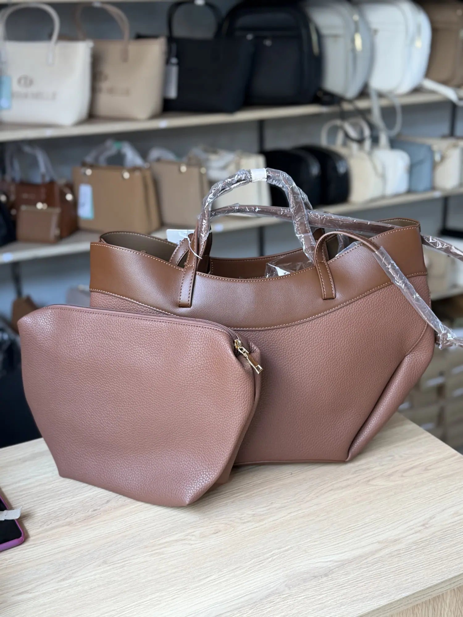 Cabas souple avec pochette assortie - Terracotta