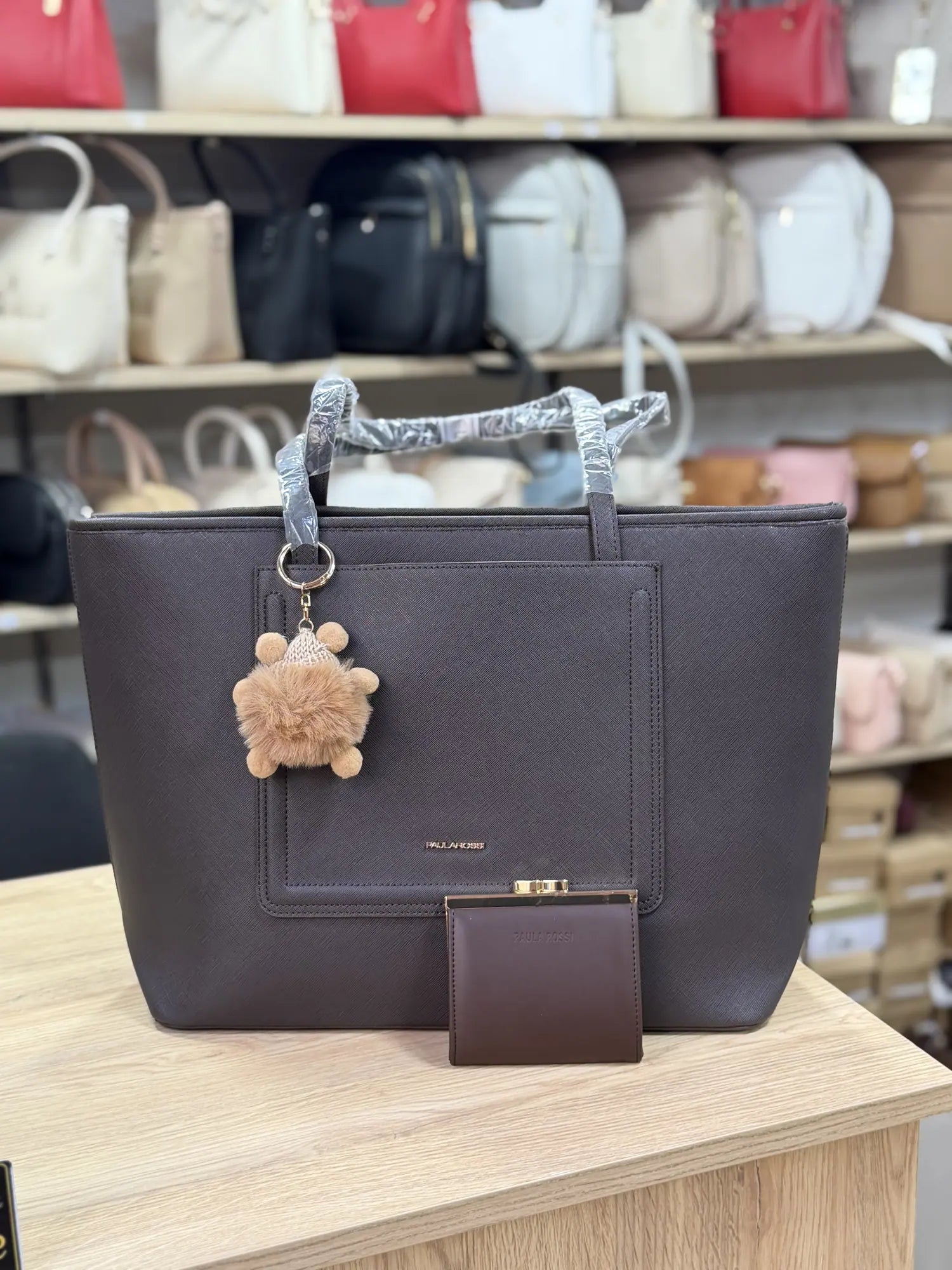Grand cabas poche avant avec porte-monnaie - Chocolat