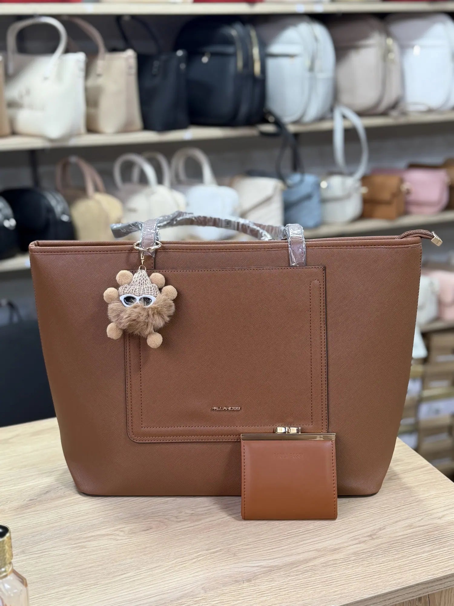 Grand cabas poche avant avec porte-monnaie - Cognac