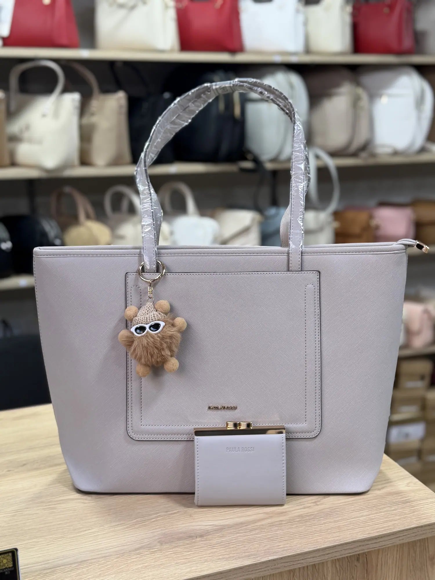 Grand cabas poche avant avec porte-monnaie - Gris clair