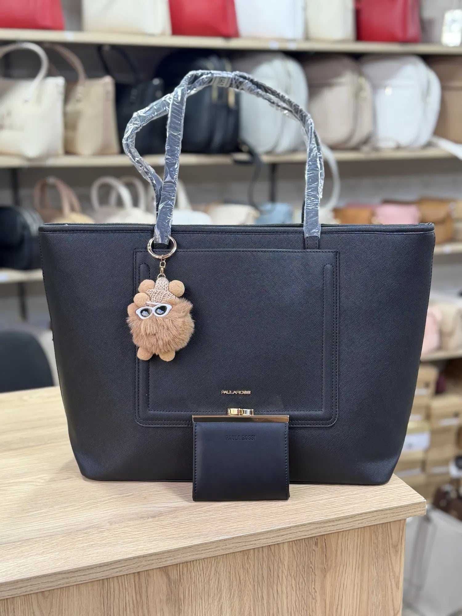 Grand cabas poche avant avec porte-monnaie - Noir