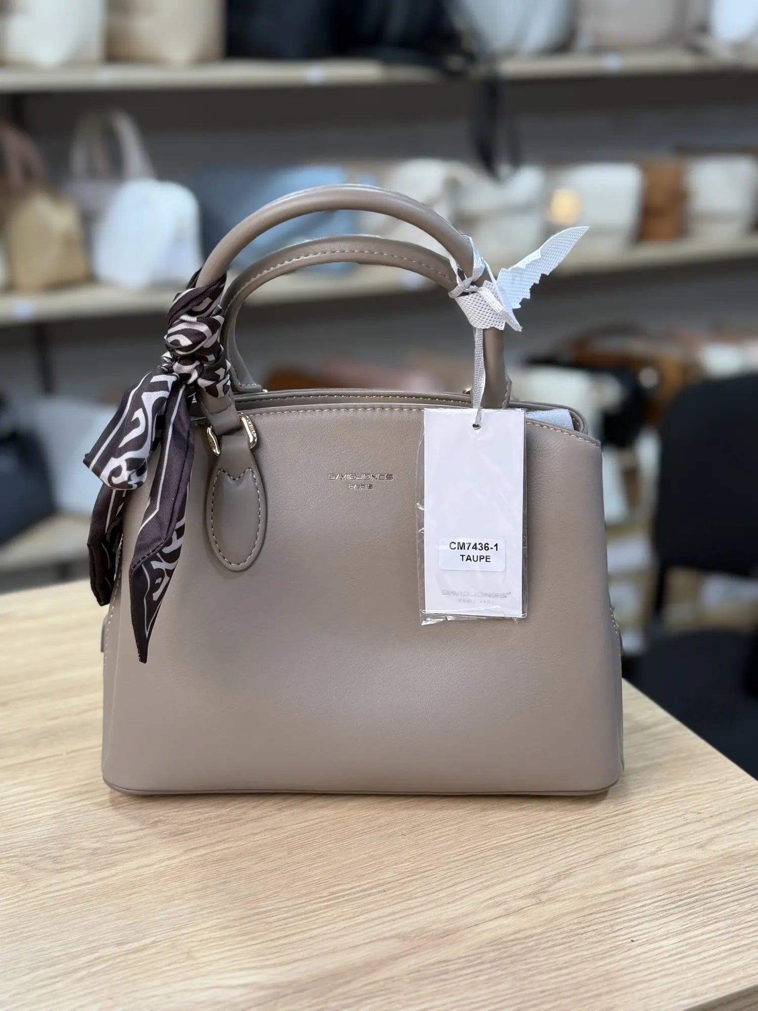Sac à main à anses rondes et foulard - Taupe