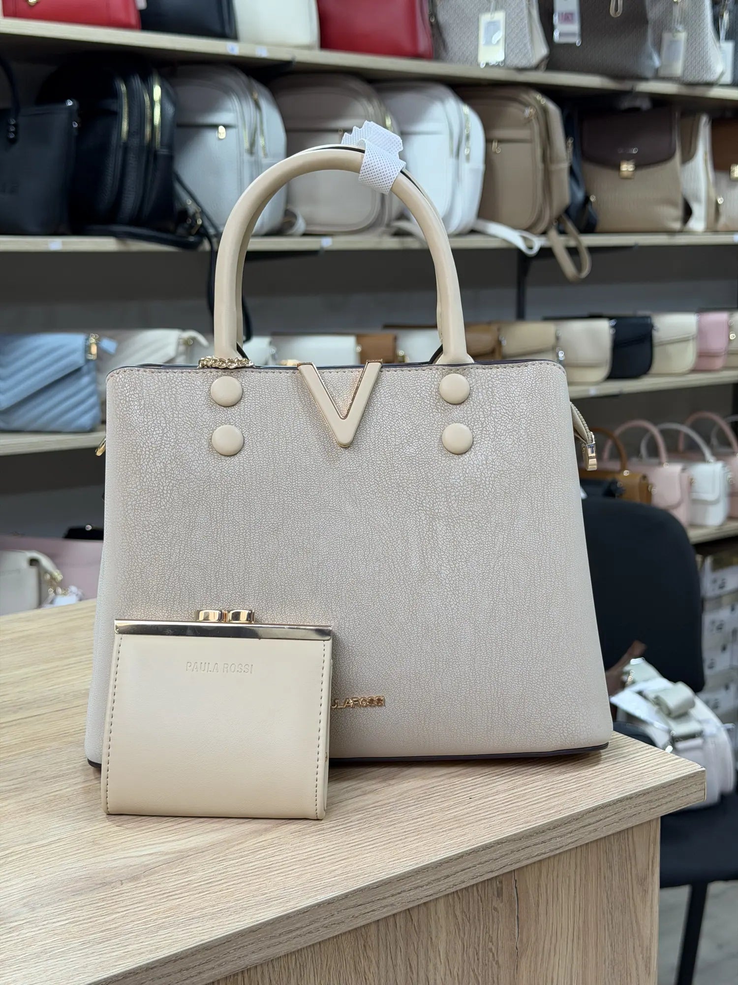 Sac à main V avec porte-monnaie - Beige