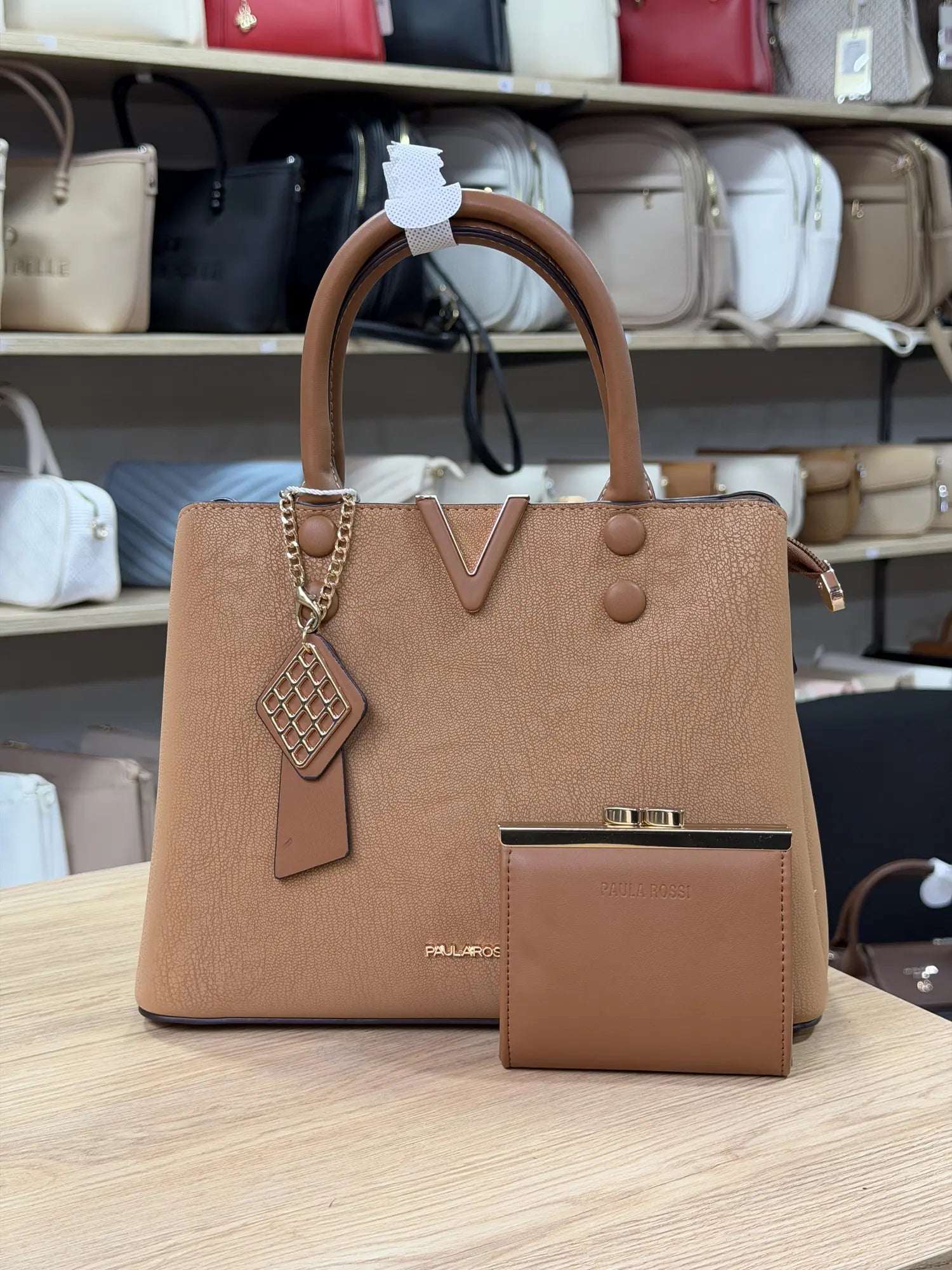 Sac à main V avec porte-monnaie - Camel