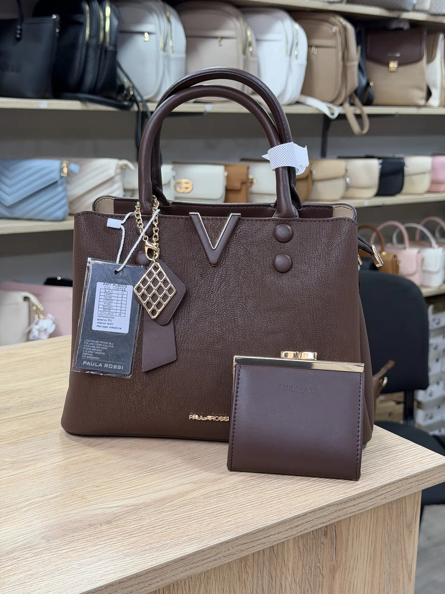Sac à main V avec porte-monnaie - Chocolat