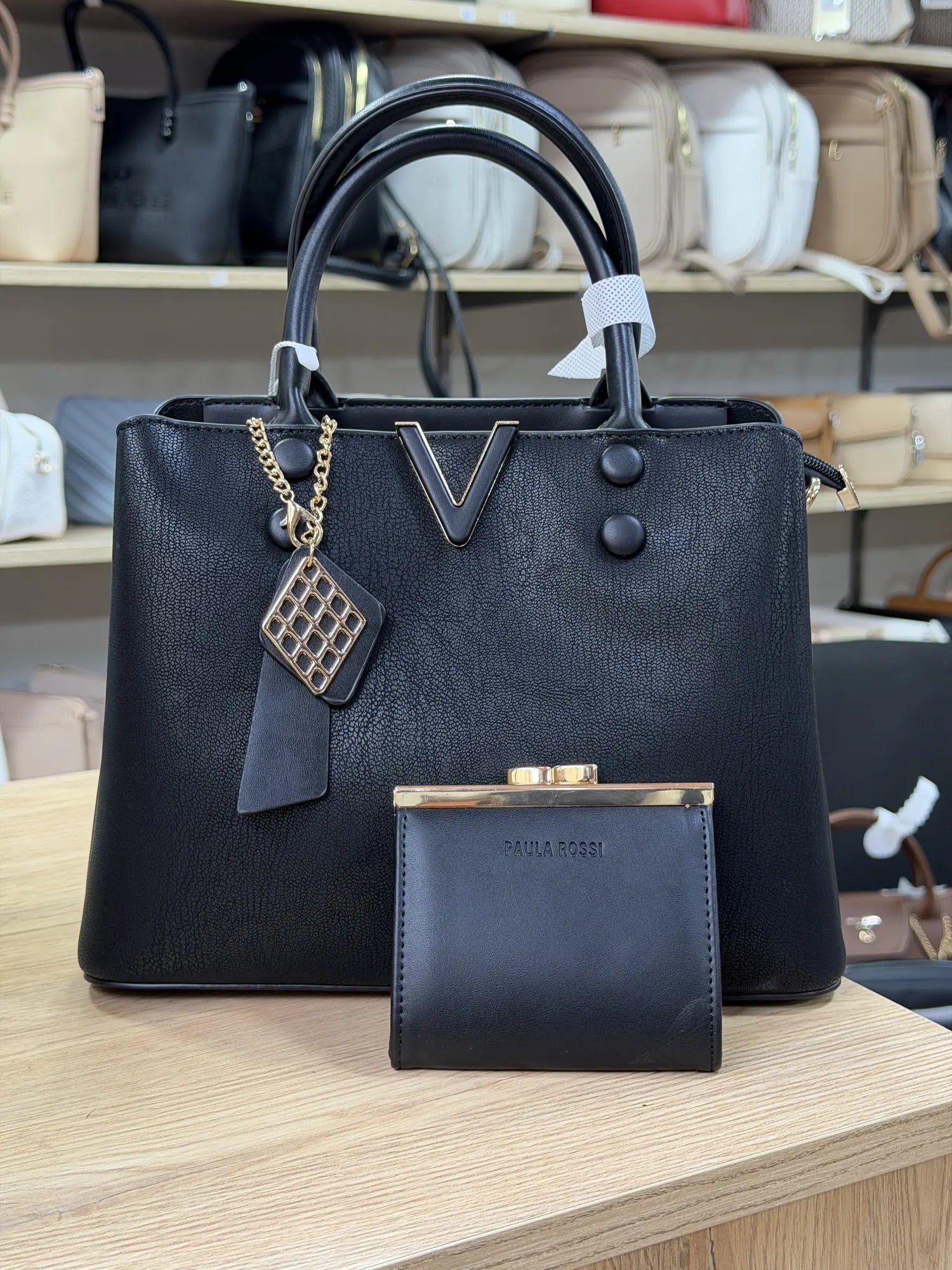 Sac à main V avec porte-monnaie - Noir