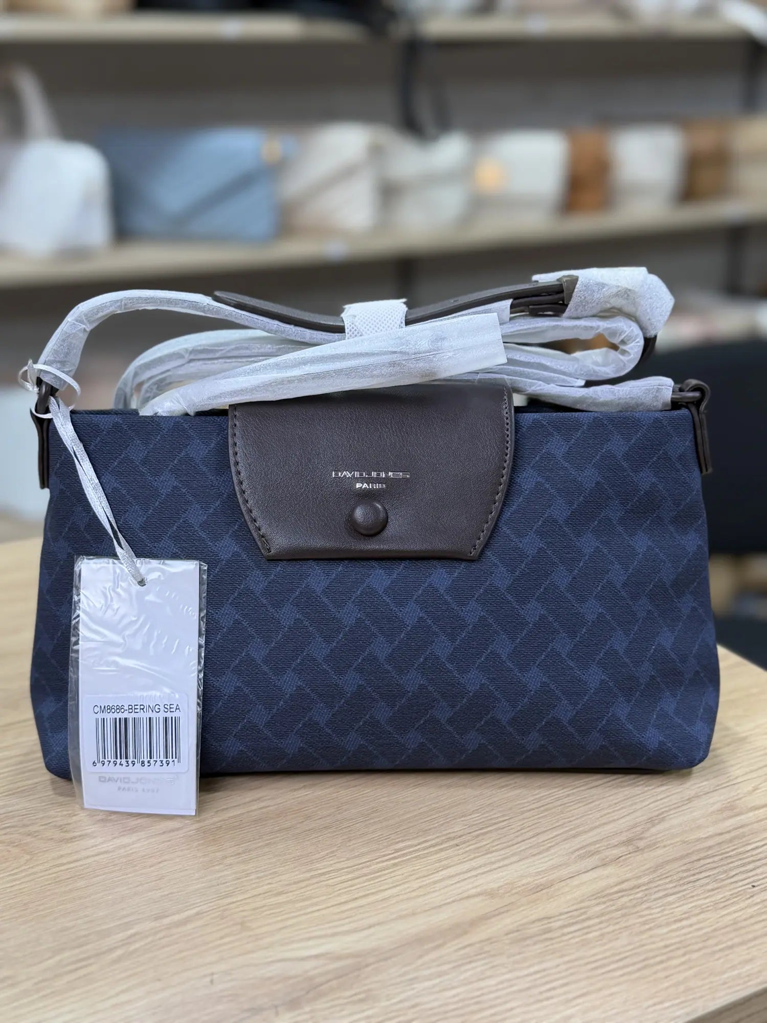 Sac bandoulière monogramme à rabat - Bleu marine
