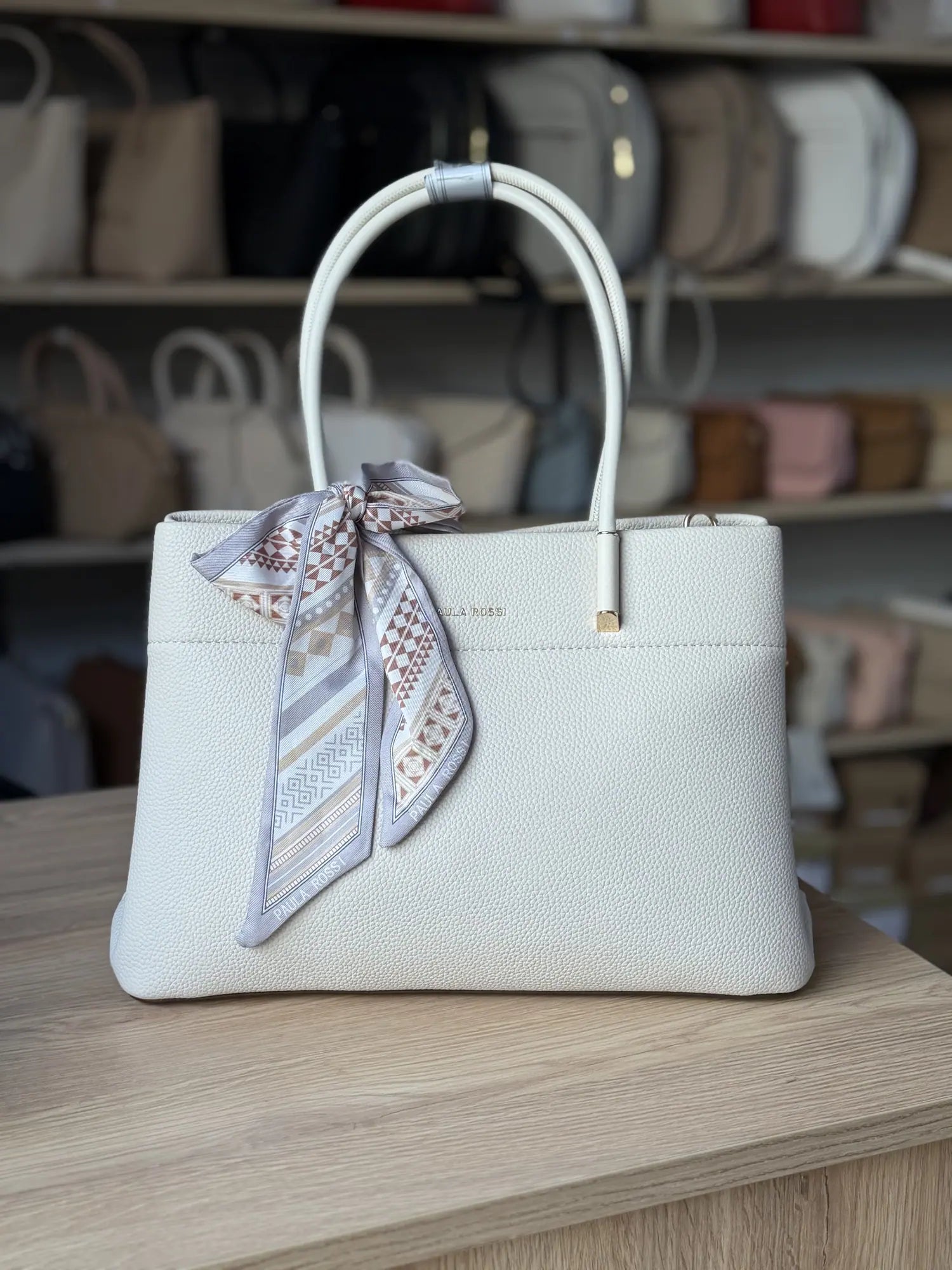 Sac cabas avec foulard imprimé - Ivoire