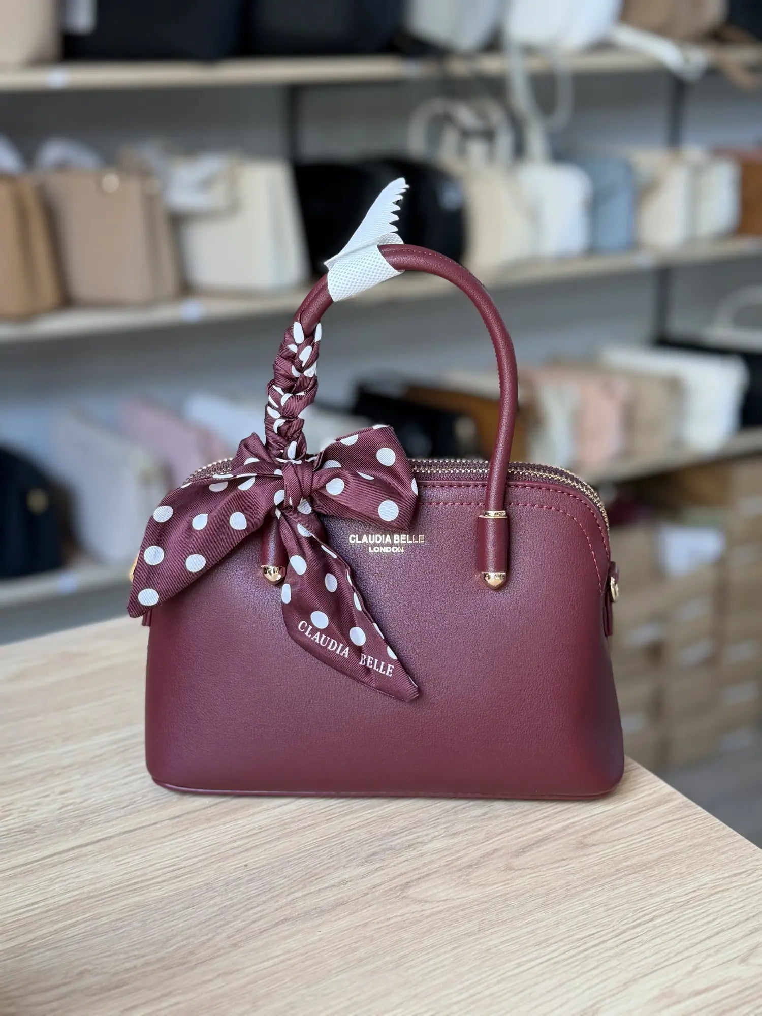 Sac demi-lune avec foulard à pois - Bordeaux