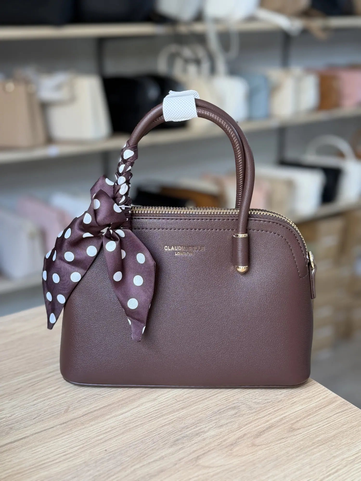Sac demi-lune avec foulard à pois - Chocolat