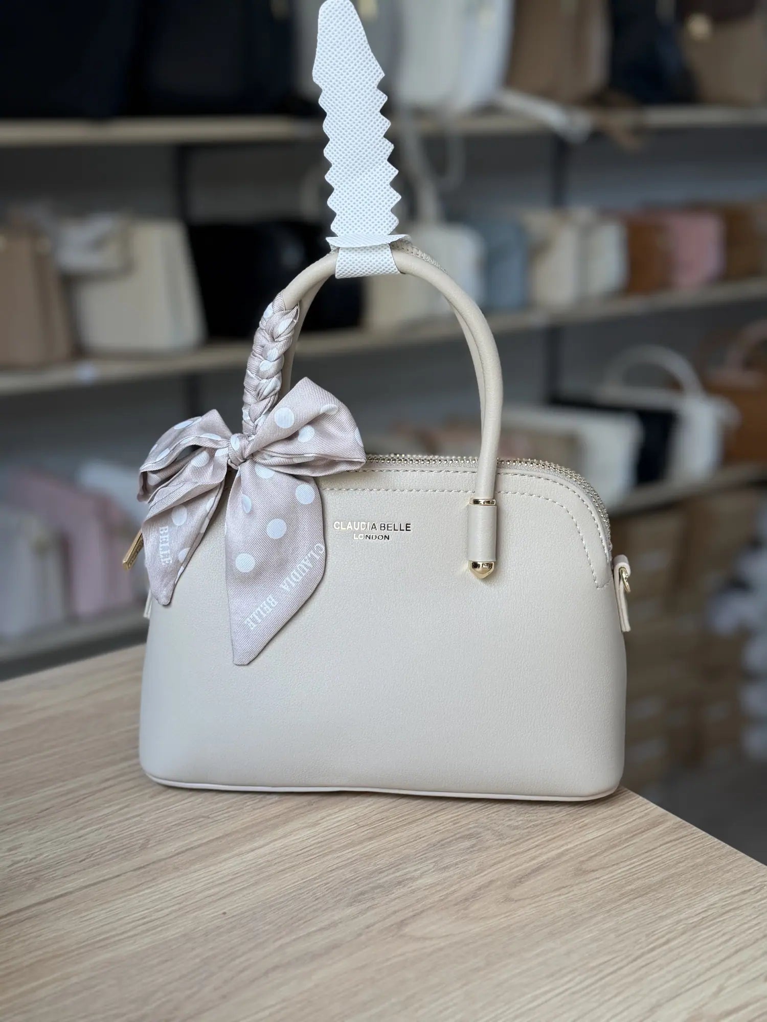 Sac demi-lune avec foulard à pois - Ivoire