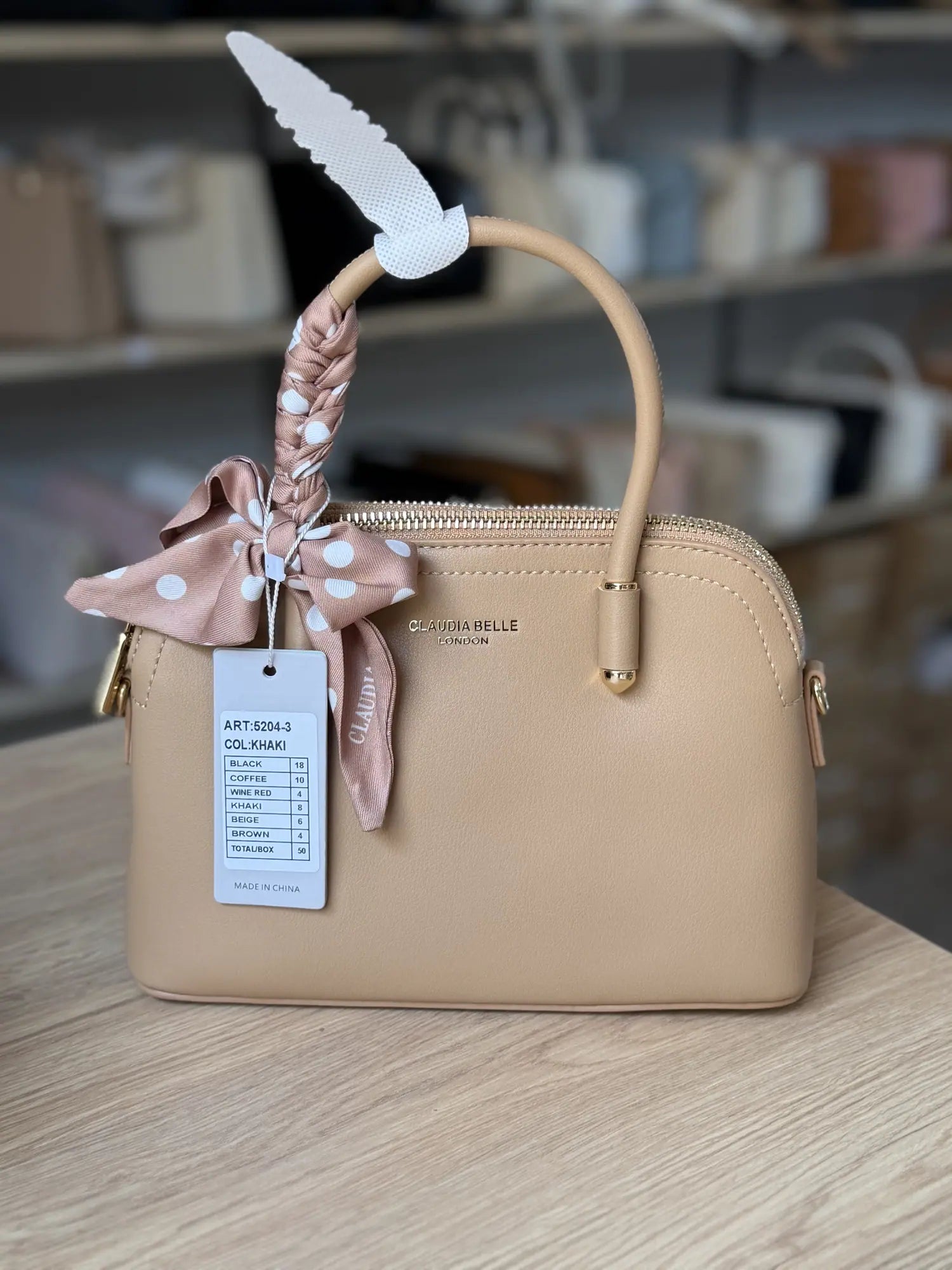 Sac demi-lune avec foulard à pois - Sable