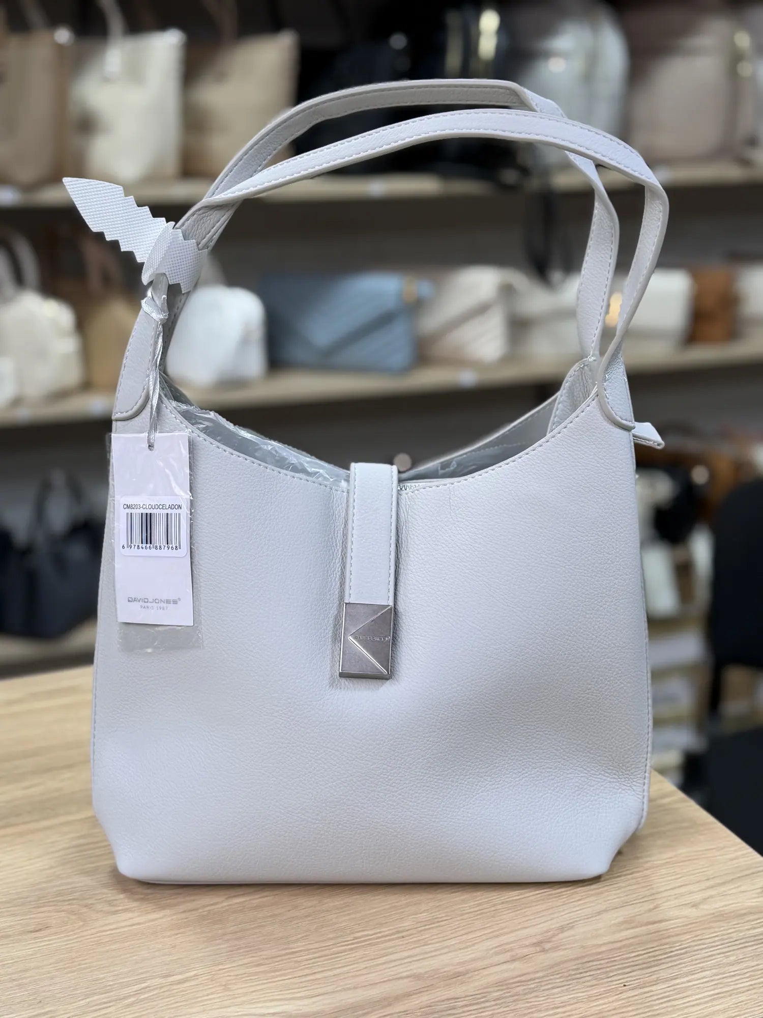 Sac hobo à fermoir métallique - Gris clair