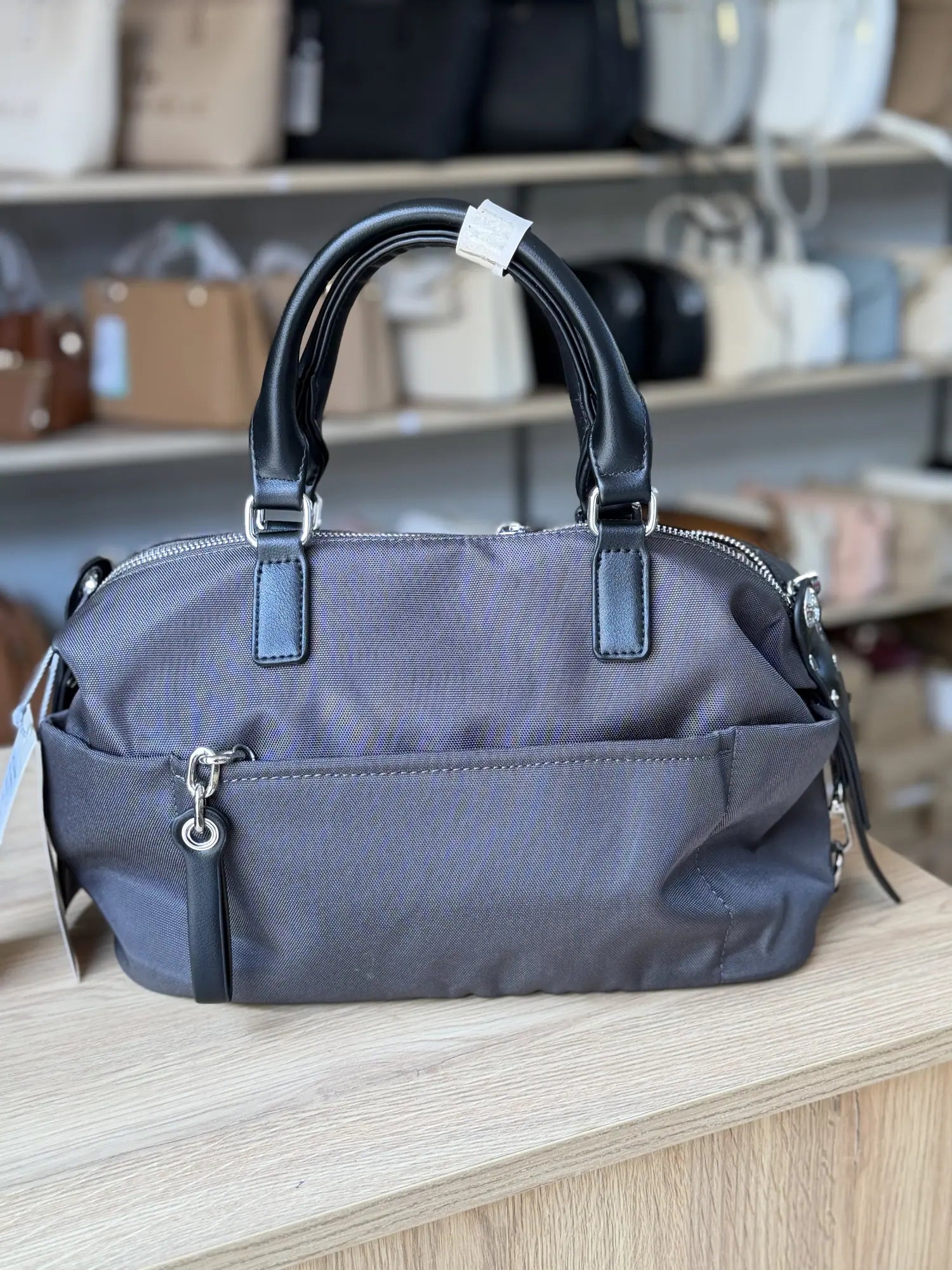 Sac polochon nylon à bandoulière - Gris bleu