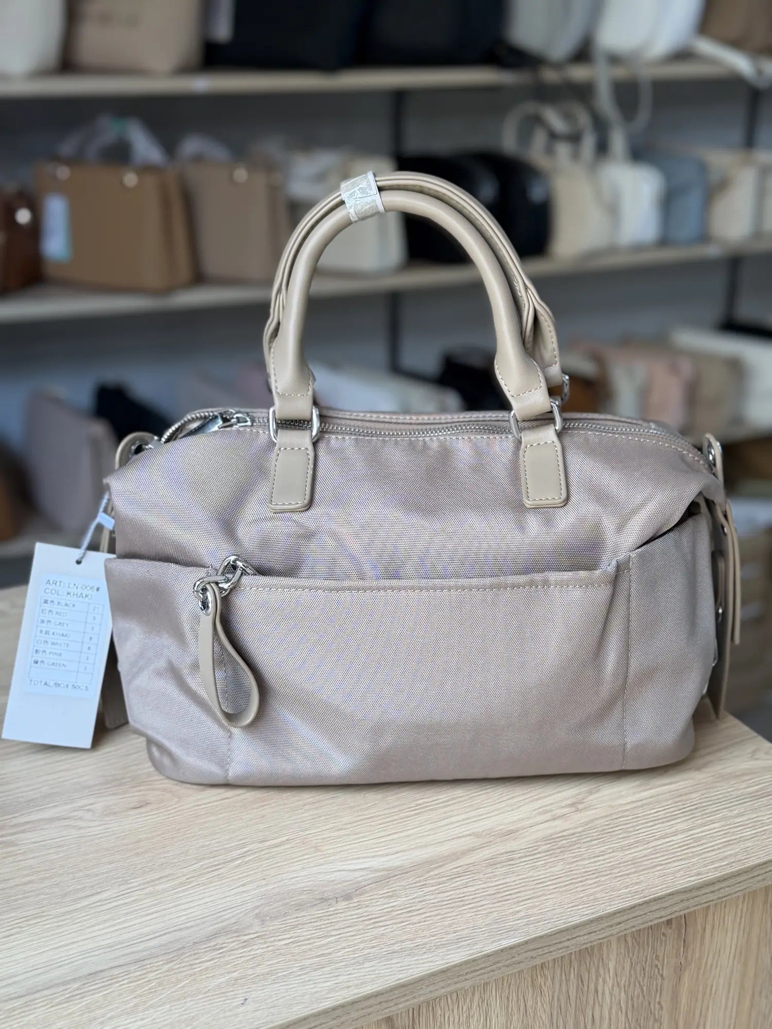 Sac polochon nylon à bandoulière - Taupe rosé